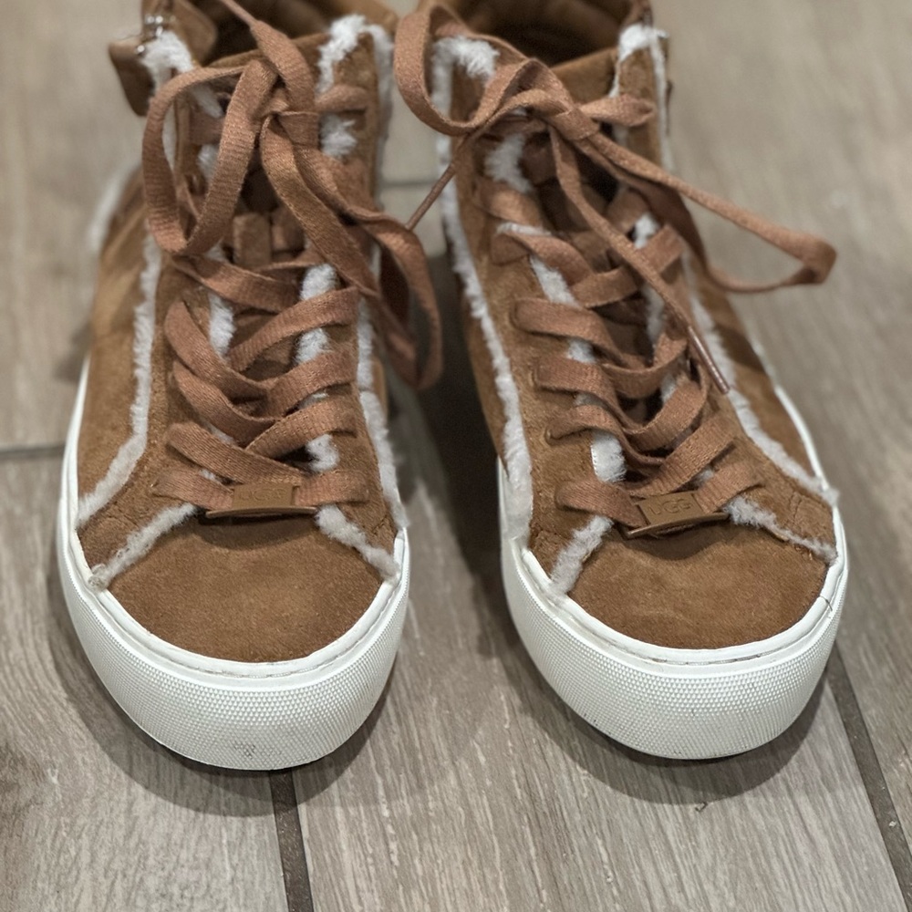UGG Olli Hertitage Shoes Womens Size 5.5 Chestnut Suede Shearling High Top Boots - Picture 6 of 7